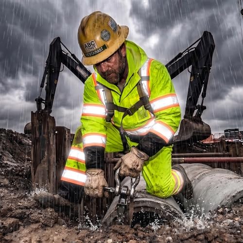 Hi Vis Rain Suits for Men Waterproof Heavy Duty High Visibility Rain Gear Class 3 Reflective Rain Jacket and Pants for Construction Workers (Small-Medium / Yellow-black)