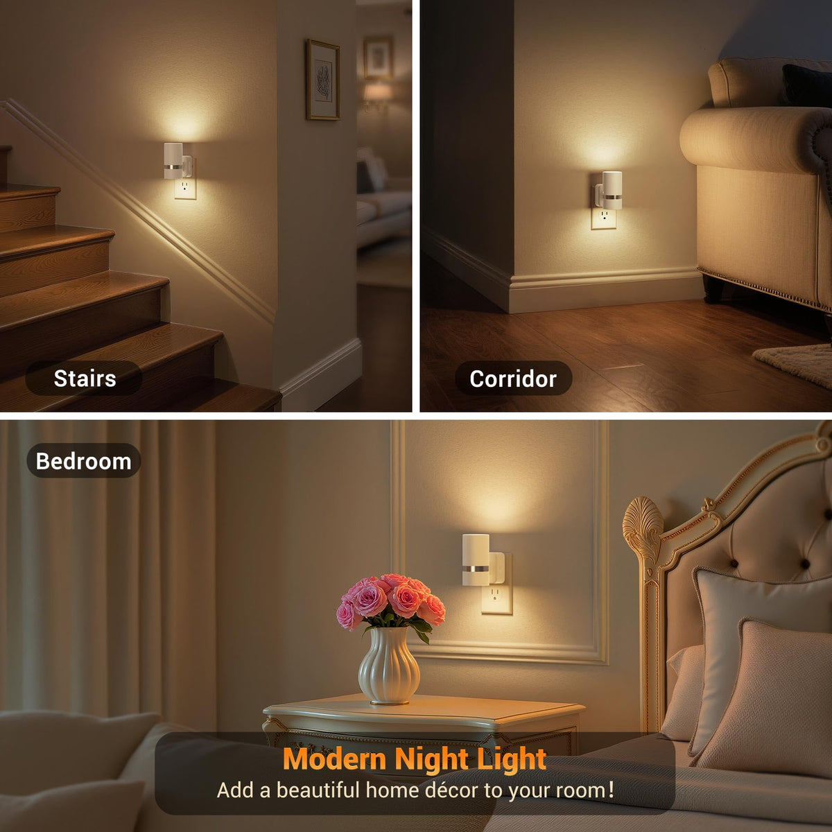 Night Lights Plug into Wall (White-3000K / 2 Pack)