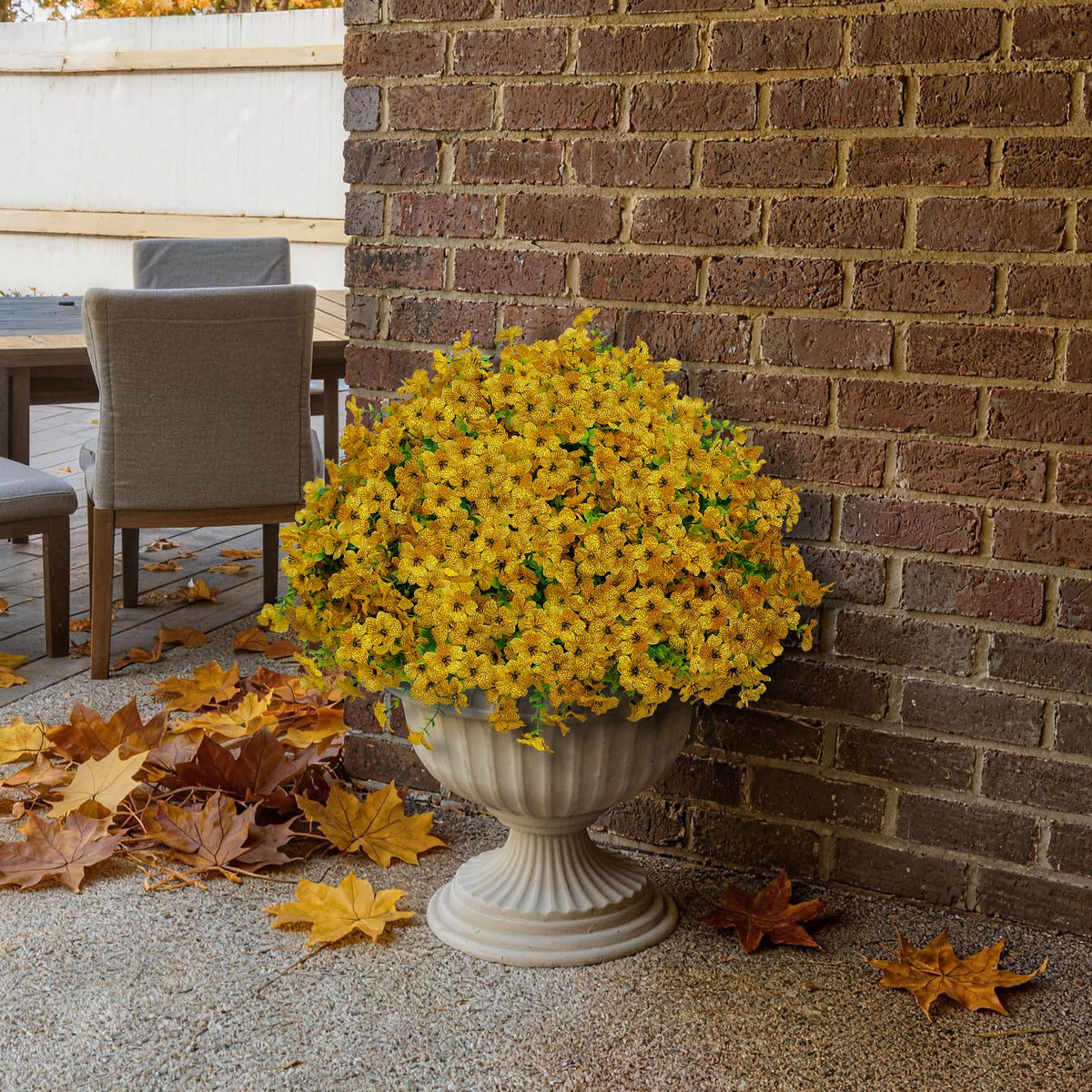 Artificial Fall Mums Outdoor Flowers (Fall Mum-yellow-12 Bundles)