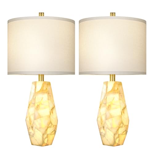 23" Alabaster Living Room Table Lamp Set of 2 with Night Light (Alabaster White)
