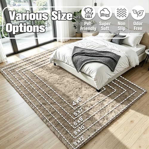 9x12 Fluffy Area Rug for Living Room (Grey Camel / 9' x 12' (Rectangular))