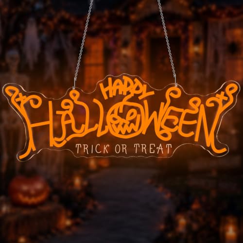 Larger Happy Halloween Neon Sign Pumpkin LED Trick or Treat Wall Decor (Halloween)