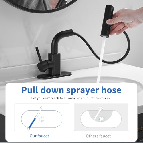 Matte Black Bathroom Faucets with 4 Mode Pull Down Sprayer