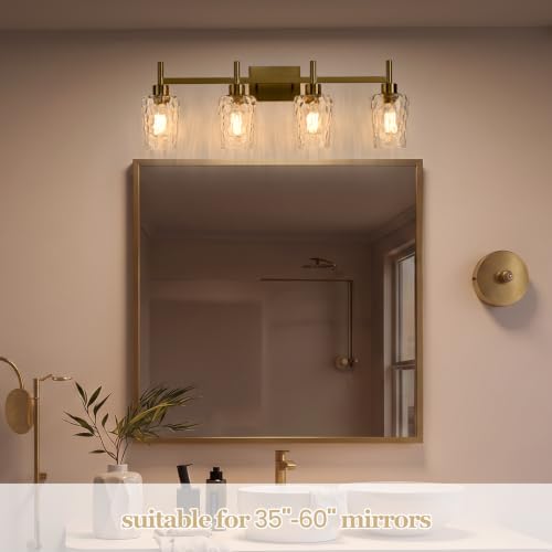 4 Light Bathroom Vanity Light Modern with Hammered Glass Shade (Gold / 4 Lights)
