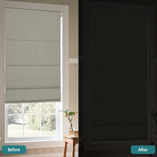 No Drill Roman Shades Cordless Blinds Blackout for Indoor Windows (Beige / 36"W x 50"H)