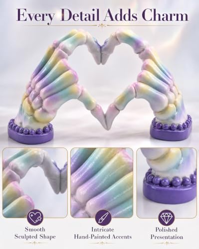 Halloween Decor Handmade 6.7'' Resin Heart Figurine (Pastel Skeleton Hand)