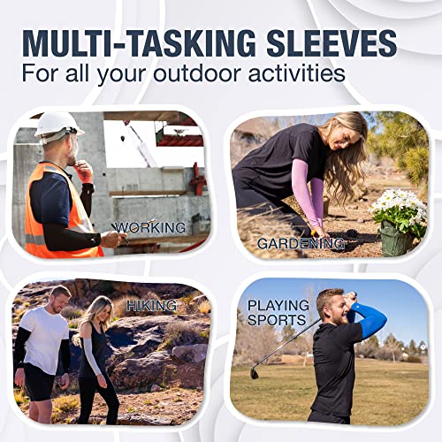Cooling Arm Sleeves for Men & Women (4 Pairs: 1 Pair White + 1 Pair Black + 1 Pair Gray + 1 Pair Dark Blue / One Size)