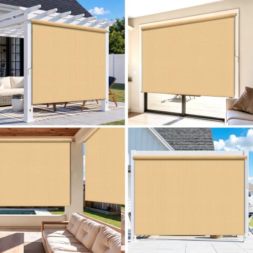 Outdoor Roller Shades for Patio (Sesame / 84"W x 72"H)