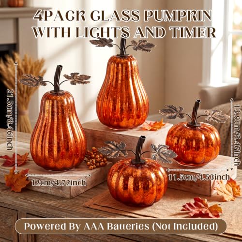 4 Pcs Glass Pumpkin Lighted Fall Thanksgiving Decor