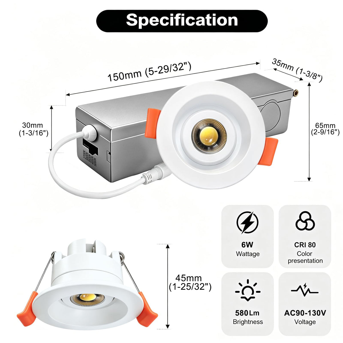 Gimbal LED Recessed Light (12P-White / 2 Inches- Anti glare)