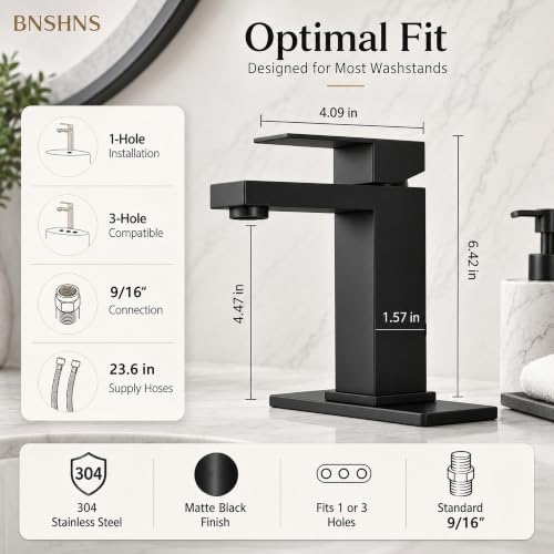 Matte Black Single Handle Bathroom Sink Faucet with Deck Plate (Matte Black)