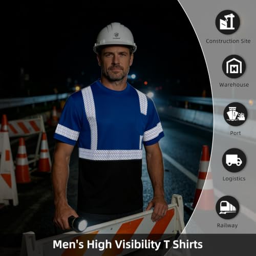 High Visibility Safety Reflective T Shirts for Men (Small / Blue+black)