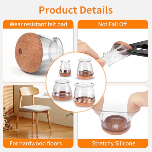 32 Pack Round Chair Leg Floor Protectors for Hardwood Floors (Clear-32pcs / Round Small)