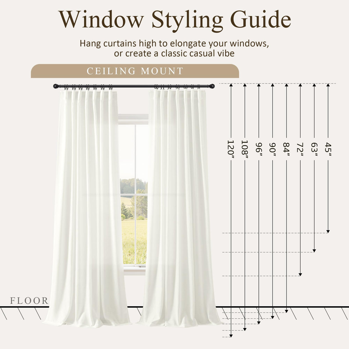 Ivory Linen Curtains 120 Inches Long 2 Panels for Living Room (Ivory / 50"W x 120"L (Pack of 2))