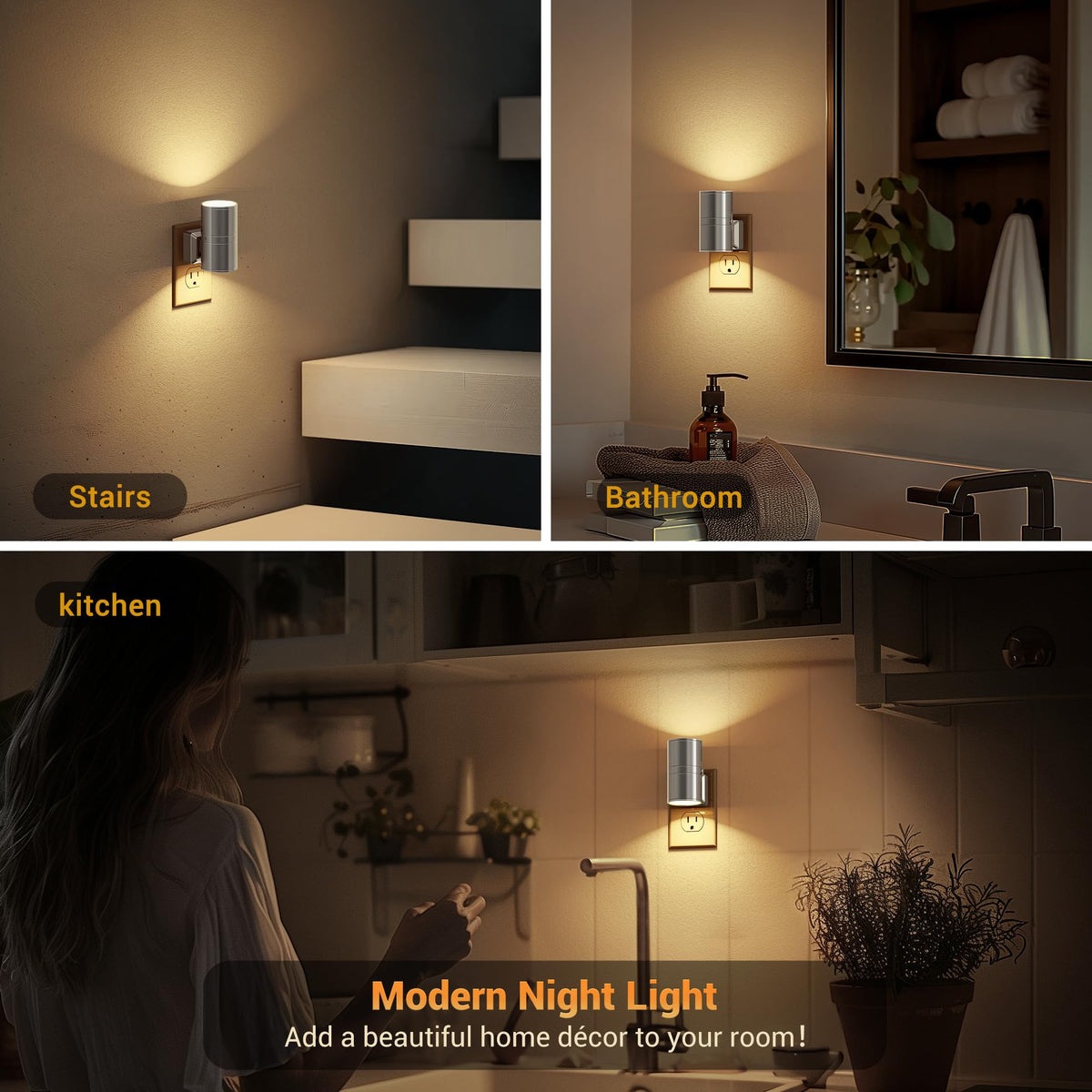 Night Light LED Night Lights Plug into Wall (Silver / 2 Pack)