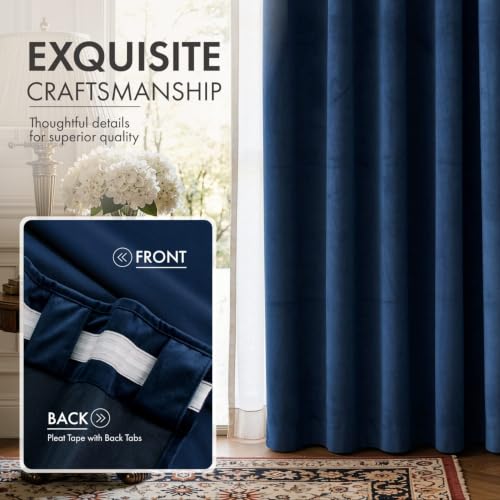 Navy Blue Velvet Curtains 4 Panel Set Back Tab 40 x 120 Inch Long (Navy Blue / 40"W x 120"L (Pack of 4))