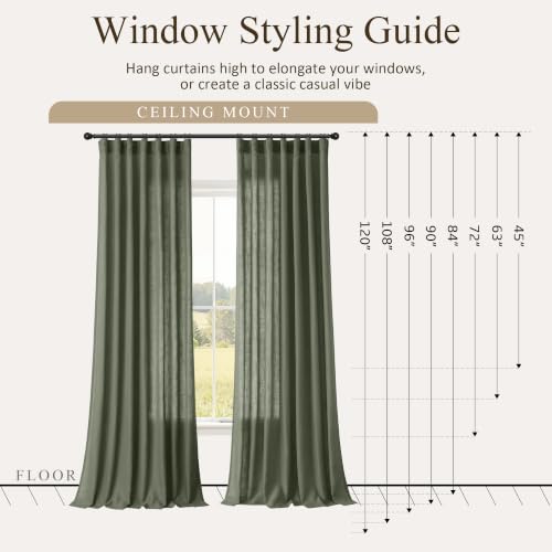 Olive Green Linen Curtains 102 Inches Long 2 Panels for Living Room (Olive Green / 50"W x 102"L (Pack of 2))
