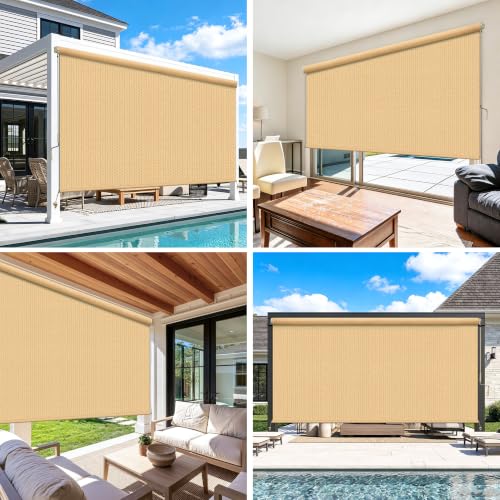 Outdoor Roller Shades for Patio (Sesame / 108"W x 96"H)