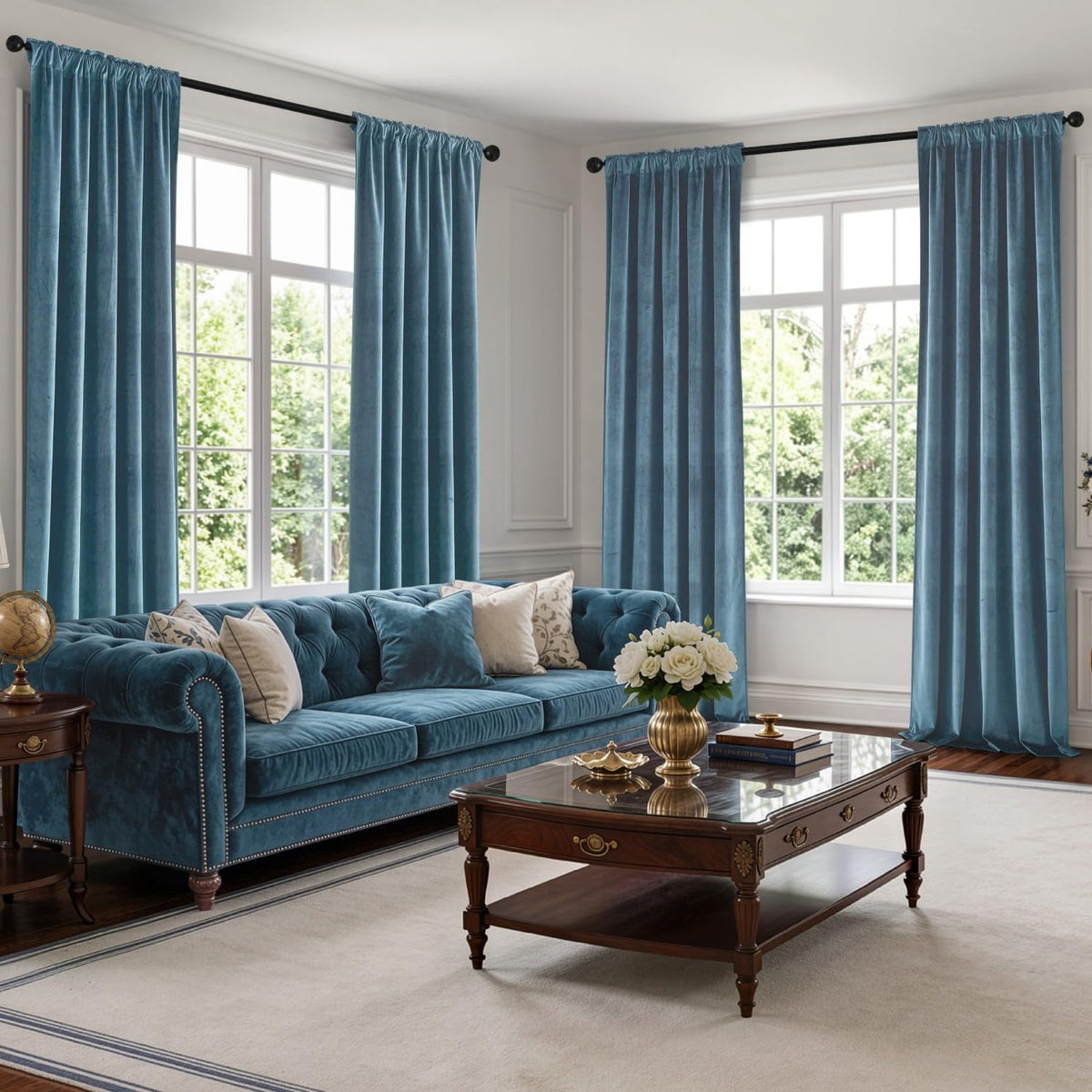 Dark Slate Velvet Curtains 4 Panels Set Back Tab 40x108 Inch Long (Dark Slate / 40"W x 108"L (Pack of 4))