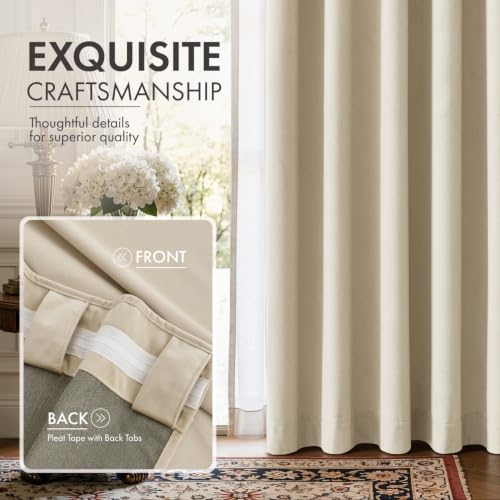 Beige Velvet Curtains 4 Panels Set Back Tab 40 x 90 Inch Long (Beige / 40"W x 90"L (Pack of 4))