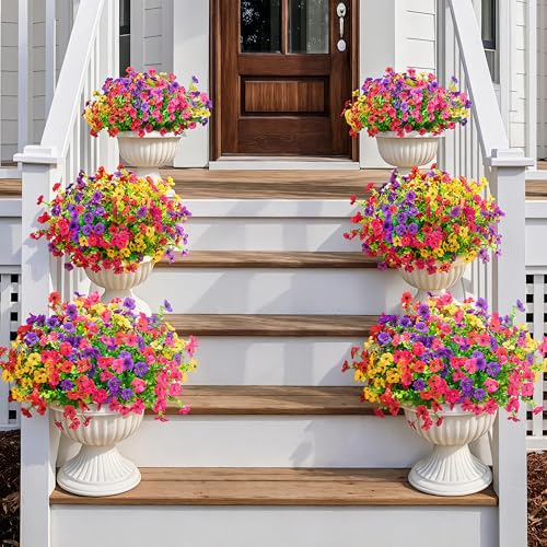 Artificial Flowers for Outdoors Fake Flowers Faux Plant Spring Summer Decor (Mix Red Purple Yellow Fuchsia)