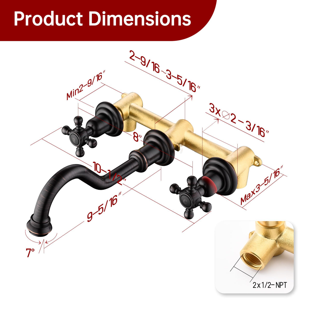 Wall Mount Bathroom Sink Faucet Vintage Oil Rubbed Bronze (Oil Rubbed Bronze)