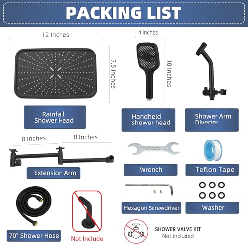 14" Wide Rain Shower Head with Handheld (Matte Black / 14 Inch)