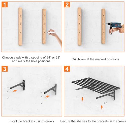 2-Pack Heavy-Duty Garage Wall Shelves, Floating Wall-Mounted Storage Shelves with Screw-Secured, Holds 400 lbs/Shelf for Garage