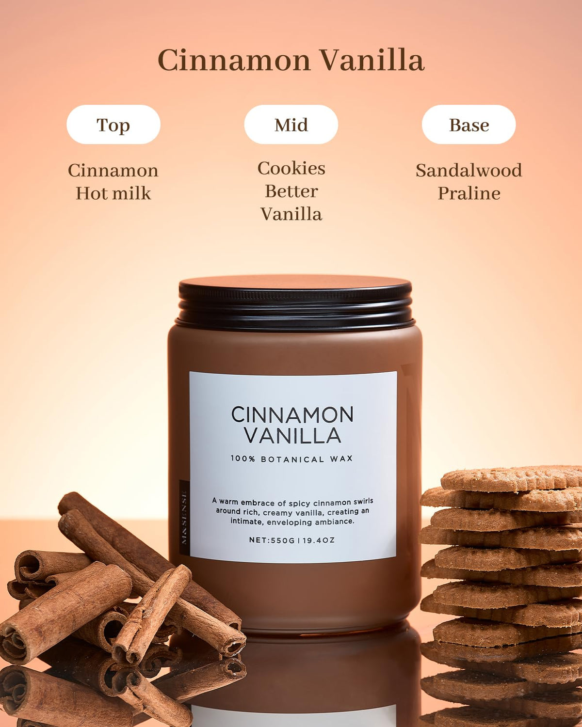 Scented Candle Cinnamonvanilla Fragrance for Fall Winter Home Decor (Large Jar / CinnamonVanilla)