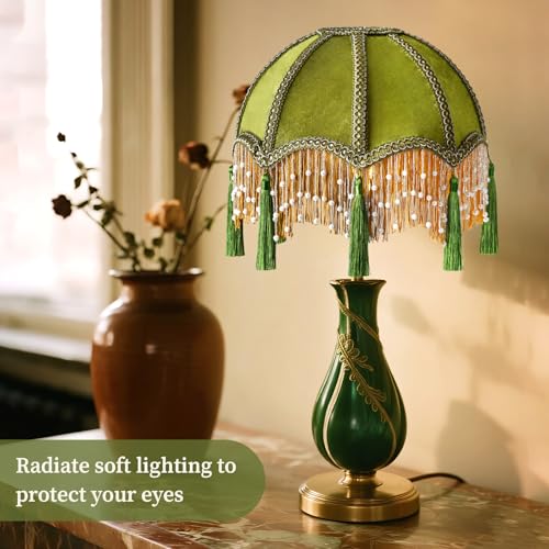 11.8 Inch vintage Lampshade With Olive Green Velvet Tassel (11.8inch)
