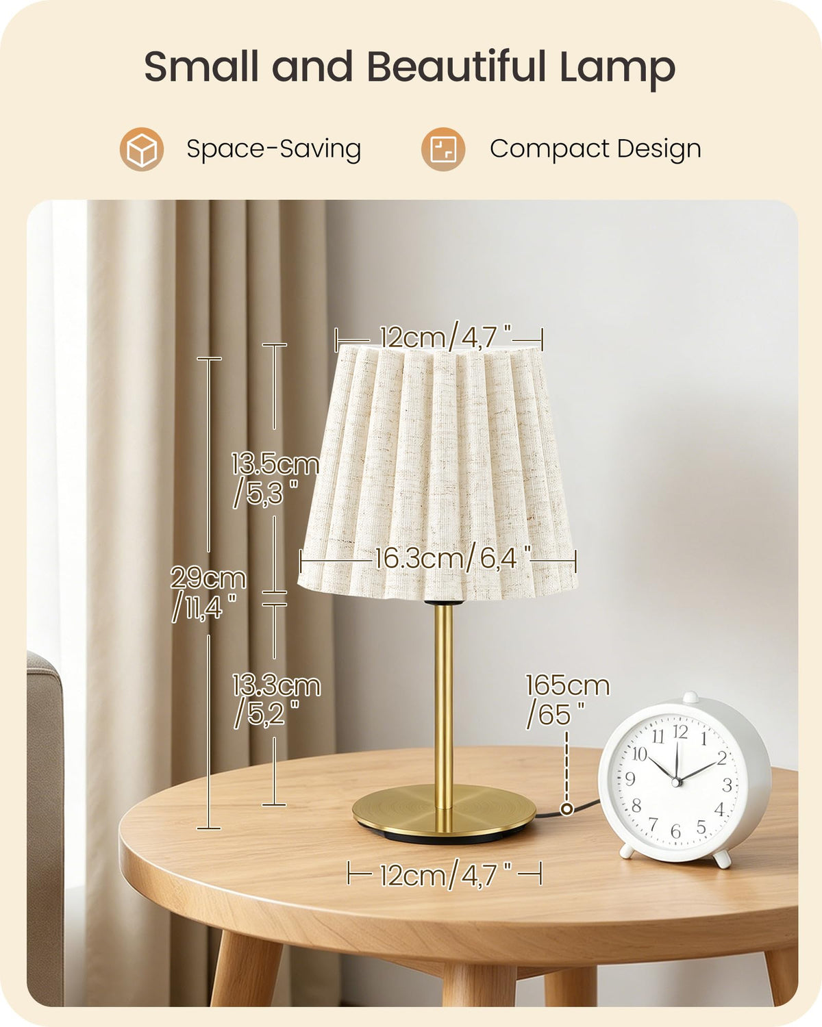 Small Bedside Table Lamp (Gold & Beige - Push Button)