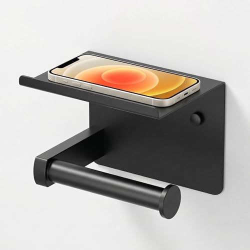 Toilet Paper Holder with Shelf (Matte Black / Classic)