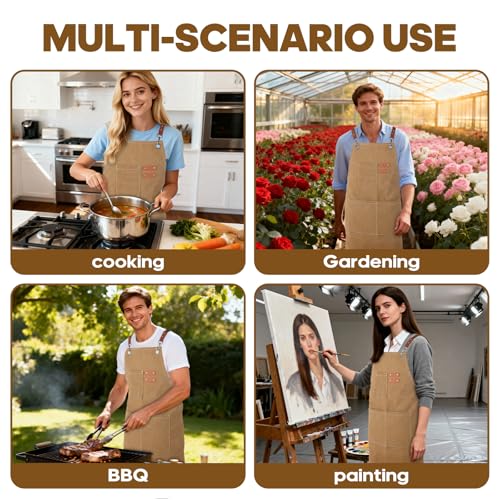 Aprons For Women Men With Large Pockets (Yellow-brown)