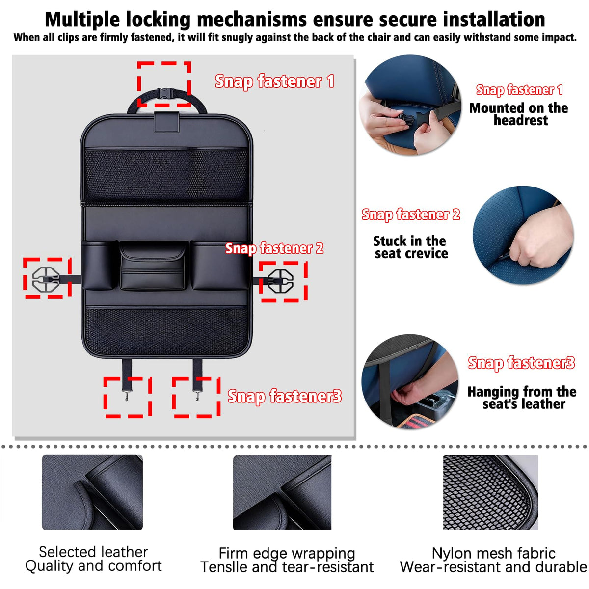 2 Pack Automotive Seat Back Organizers (Black 2-piece set)