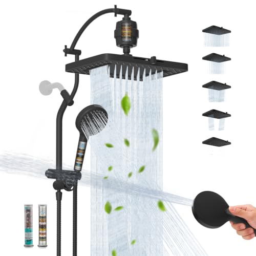 13" Rainfall Shower Head with 5 Spray Modes with Extra Height 12" Shower Arm
