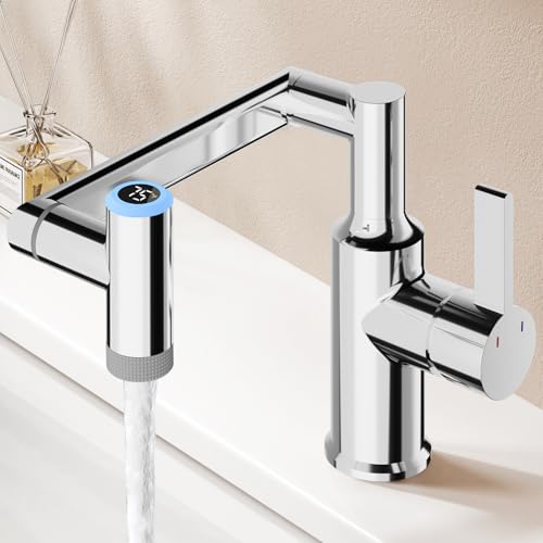 1080° Rotatable 1 Hole Bathroom Faucet with Temperature Display