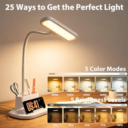 LED Desk Lamp for Dorm Room Small Desk Lamp with Pen Holder 5 Color Modes