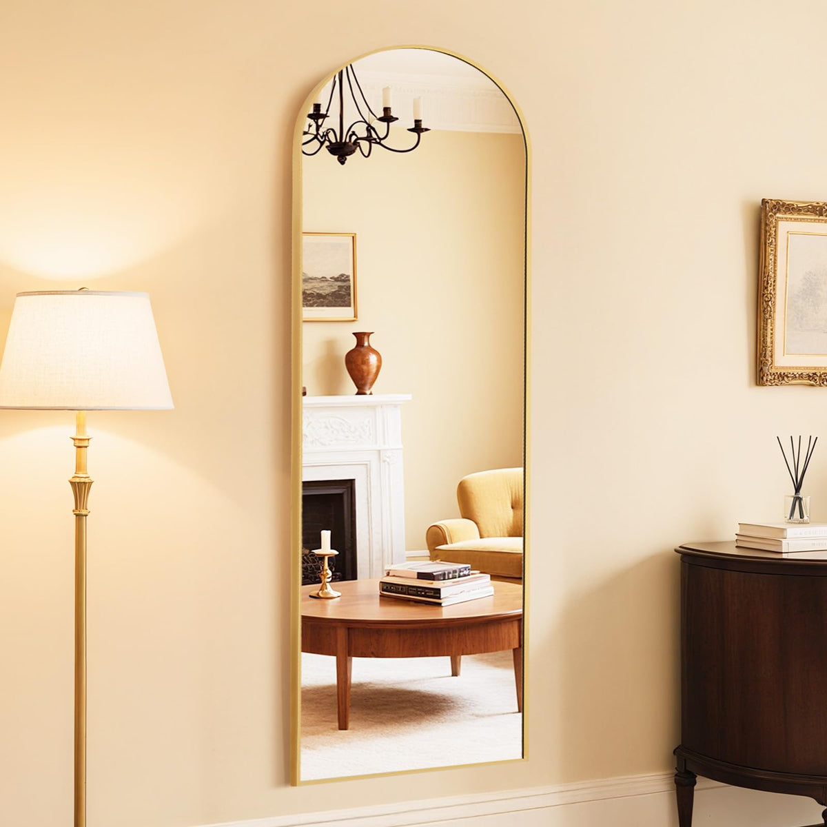 64"x21" Arched Full Length Mirror with Stand (Gold-arched / 64"L x 21"W)