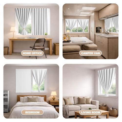Adhesive Curtain Blackout Curtains with No Rod (White / 71"W x 59"H)