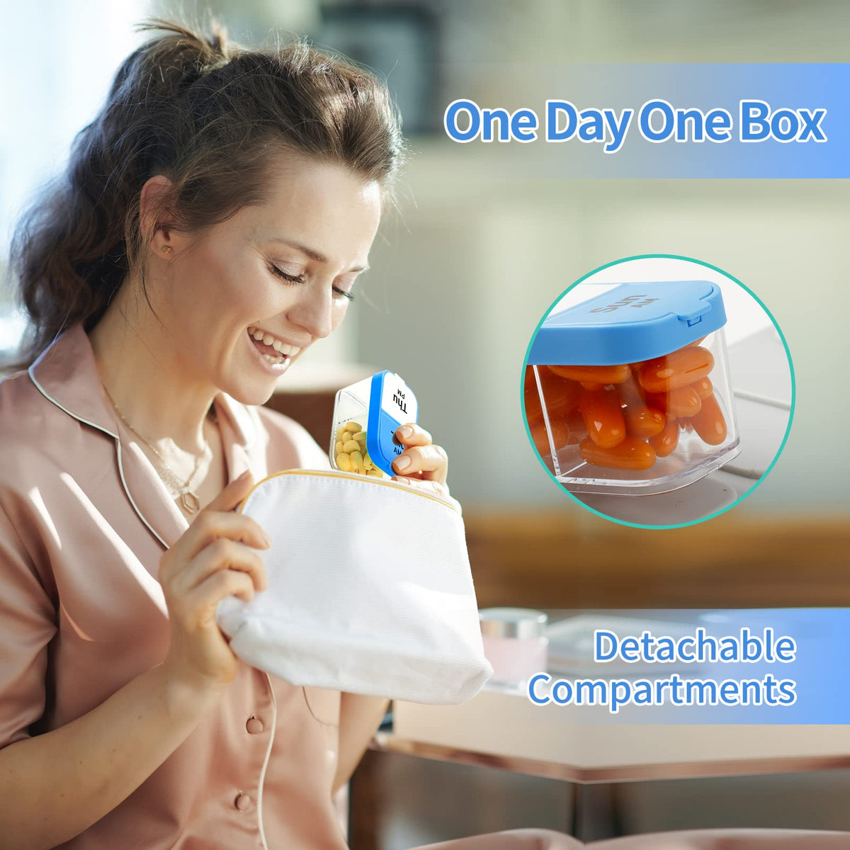 Large Pill Organizer 2 Times a Day (Blue)