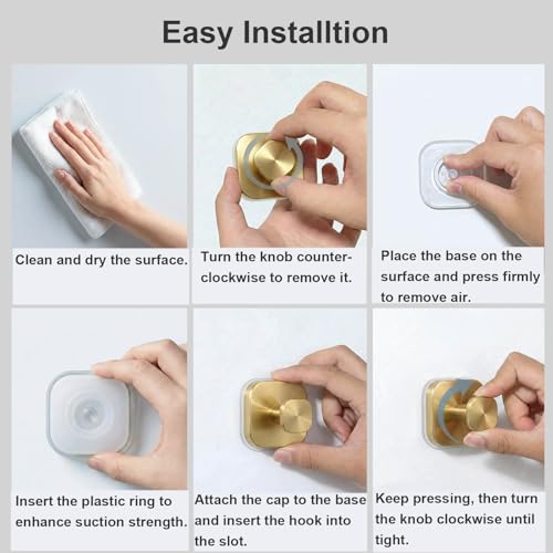 Suction Cup Hooks for Shower (Brushed Gold / 4 Pack)