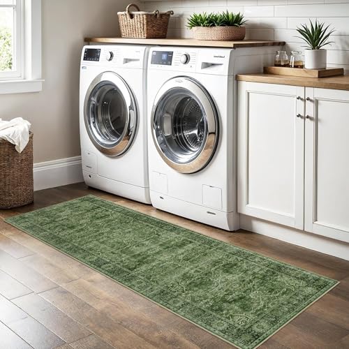 2x8 Runner Rug Green Washable Runner Rugs for Hallway Kitchen (2'*8'(Runner) / Green)