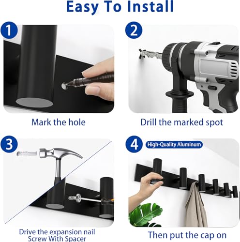 Matte Black Coat Rack Wall Mount (Matte Black / “T“ Shape 6 Hooks 1 Pack)