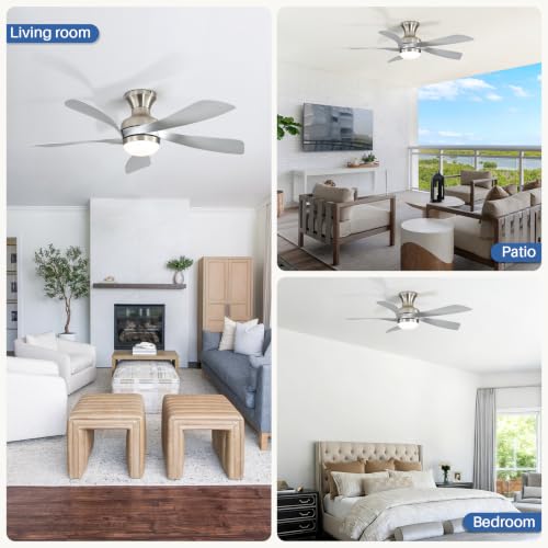 42 Inch Low Profile Ceiling Fans with Lights and Remote (Silver+Nickel / 42 inch)