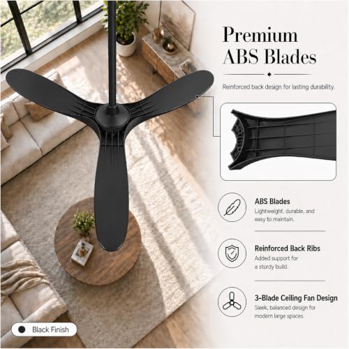 70 Inch Ceiling Fan with Light (Black / 70 Inches)