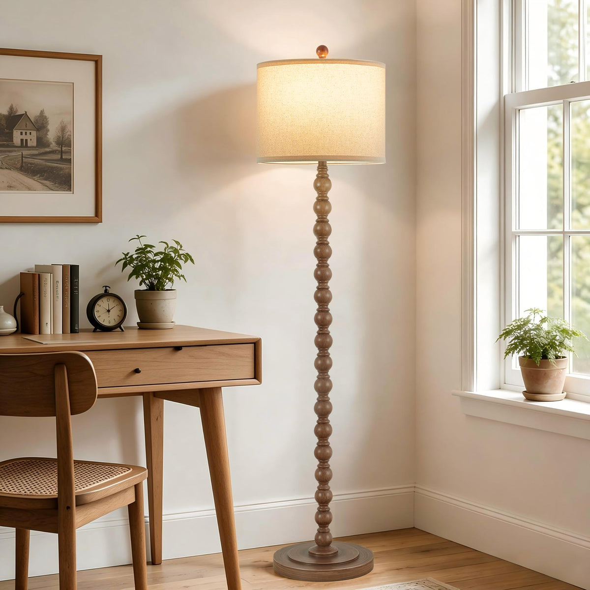 Farmhouse Floor Lamp for Living Room (Dark Brown)