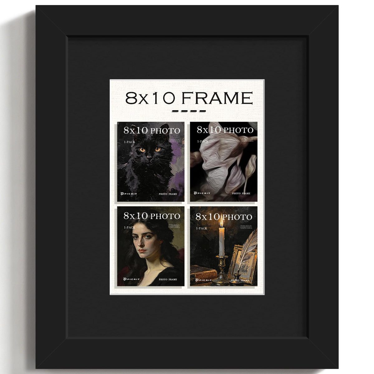 8x10 Black Wooden Picture Frame (Black Frame Black Mat / 8x10)
