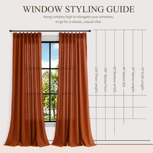 Terracotta Pleated Linen Curtains 90 Inch Long for Living Room (Terracotta / 40"W x 90"L (Pack of 2))