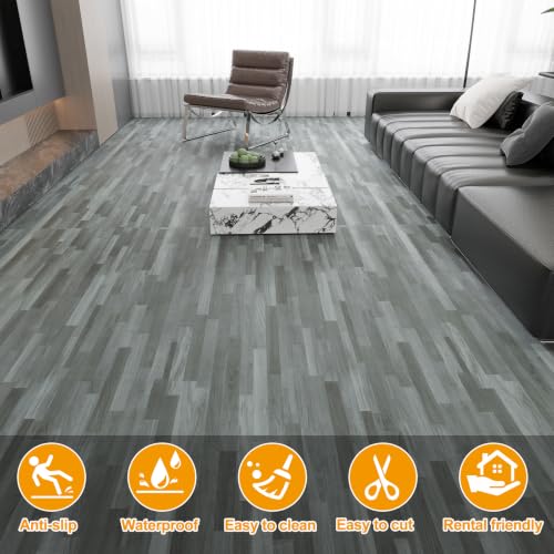Countewol Peel and Stick Vinyl Flooring Roll Grey Wood Look (Grey / 15.7"W x 118" L)