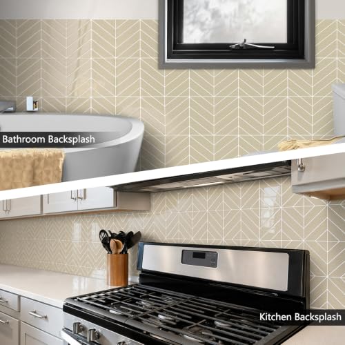 10 Sheets Thicker Herringbone Peel and Stick Backsplash (Beige)